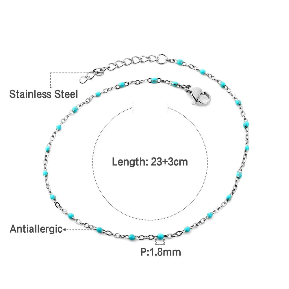 Bohemian Green Blue Yellow Beads Chain Anklets Stainless Steel Summer Ankle Bracelet Body Jewelry Gifts For Women Girl asonjewelry